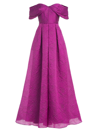 Theia Joelle Jacquard Off The Shoulder Gown In Deep Orchid