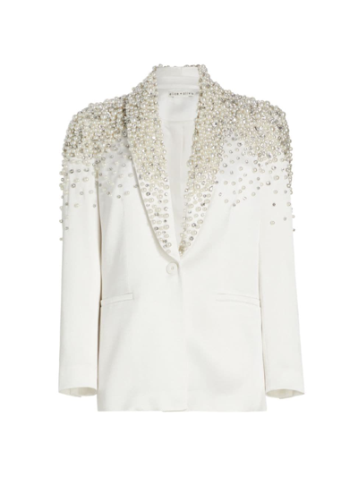 Alice And Olivia Women's Ivan Faux Pearl & Crystal-embellished Blazer In Off White
