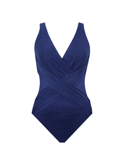 Miraclesuit Swim, Plus Size Women's V-neck Illusionists Crossover One-piece Swimsuit In Nova Blue