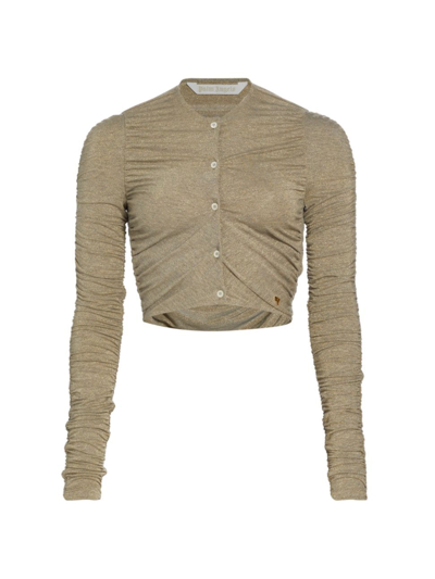 Palm Angels Womens Gold Ruched Slim-fit Stretch-woven Cardigan