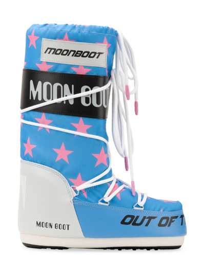 Moon Boot Icon Retrobiker Star-print Boots In Pink Stars