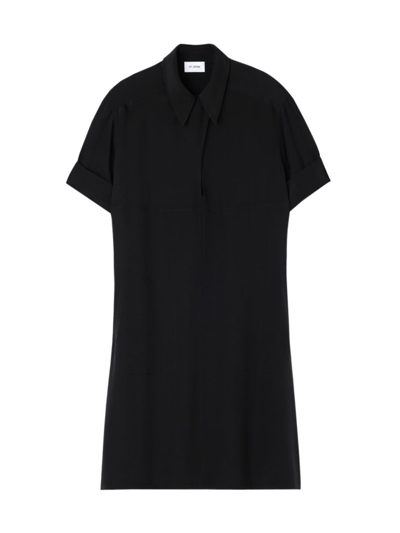 St John Short-sleeve Silk Crepe De Chine Shirtdress In Black