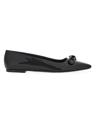 Ferragamo Annie Patent Knot Ballerina Flats In Black