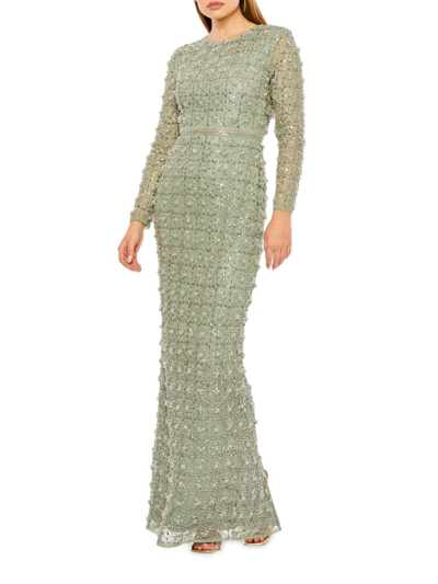 Mac Duggal Women's Geometric Beaded Column Gown In Jade