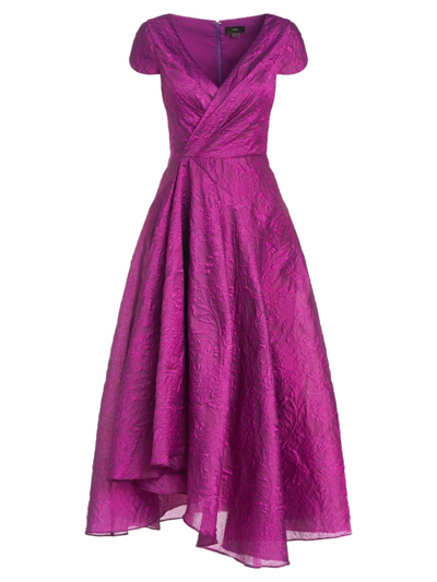 Theia Sevyn High-low Pleated Jacquard Midi Dress In Deep Orchid