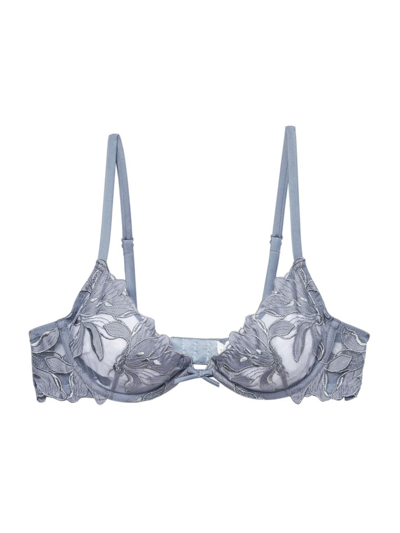 Fleur Du Mal Women's Lace Plunge Demi Bra In Mister Grey