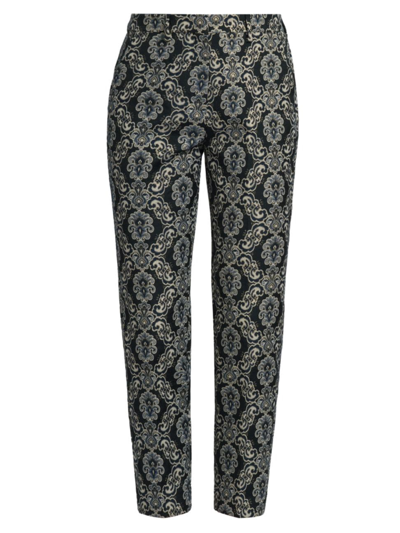 Etro Women's Brocade Straight Cigarette Crop Trousers In Medium Blue