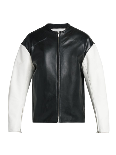 Jil Sander Two-tone Leather Biker Jacket In Black