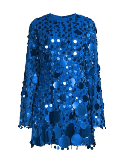 One33 Social Flare-sleeve Bead & Sequin Fringe Mini Dress In Blue