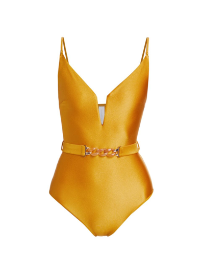Zimmermann August Belted One-piece Swimsuit In Yellow