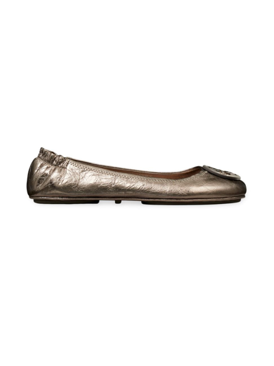 Tory Burch Women's Minnie Metallic Leather Ballet Flats In Pewter