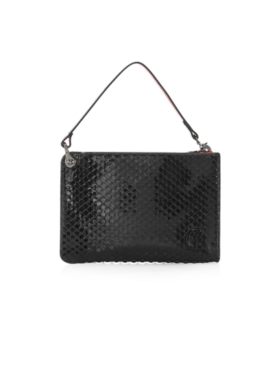 Christian Louboutin Women's Snake-embossed Leather Pouch In Black