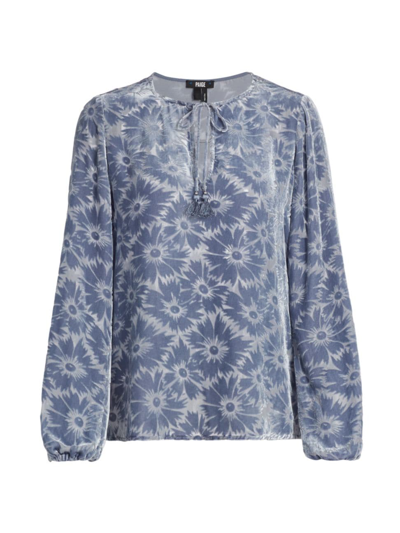 Paige Selmah Long-sleeve Floral Blouse In Iced Slate
