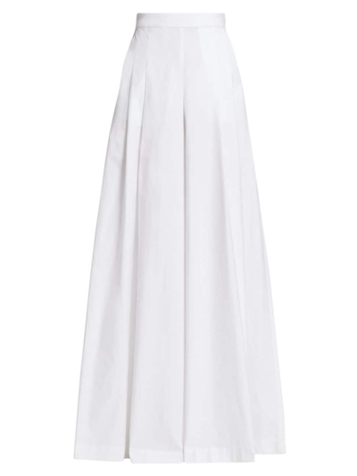 Oscar De La Renta Wide Leg Cotton Twill Pant In White