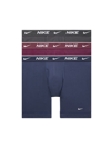 Nike Dri-fit Essential Assorted 3-pack Stretch Cotton Boxer Briefs In Midnight Navy Maroon Grey
