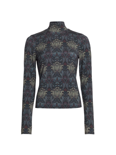 Paige Golda Printed Mock Neck Top In Charcoal/iced Slate