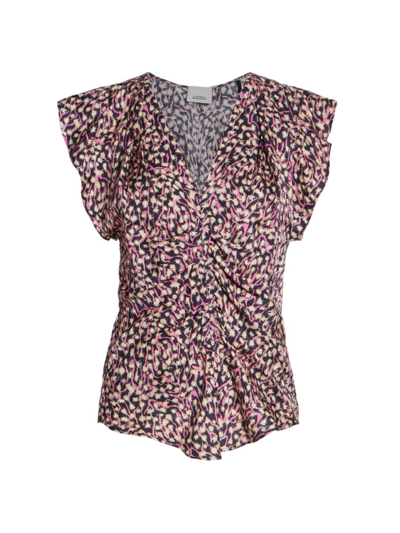 Isabel Marant Lonea Printed Center Ruched Blouse In Dark Blue