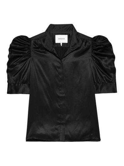 Frame Silk Puff-sleeve Blouse In Noir