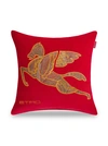 ETRO RED CUSHION WITH WINGED HORSE IN PAISLEY JACQUARD FABRIC