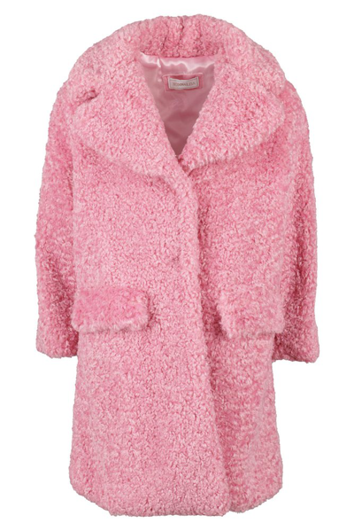 Monnalisa Teddy Single-breasted Coat In Pink