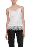 Endless Rose Women's Satin Cowl Neck Top With Feather In White