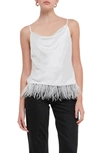 Endless Rose Feather Hem Satin Camisole In White