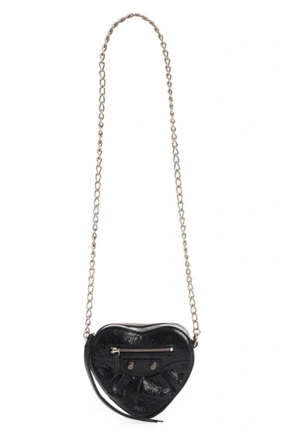 Balenciaga Mini Le Cagole Leather Heart Crossbody Bag In Black  