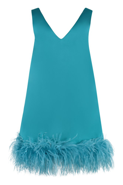 P.a.r.o.s.h Feather Dress In Turquoise