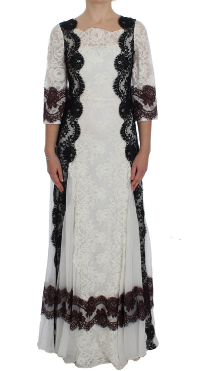 DOLCE & GABBANA WHITE FLORAL LACE FULL LENGTH GOWN DRESS