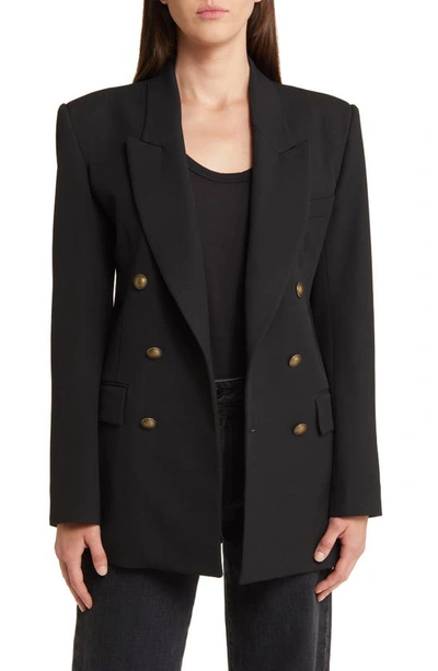 Frame Womens Black Double-breasted Slim-fit Woven Blazer