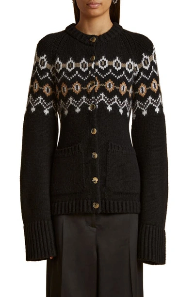 Khaite Suzette Fair Isle Cashmere Cardigan In Black