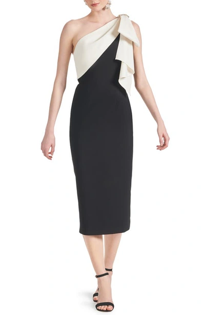 Sachin & Babi Shane Two-tone One-shoulder Sheath Midi Dress In Black