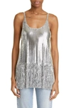 Rabanne Metallic Sleeveless Top With Spaghetti Straps And Chainmail In Tech Fabric Woman In Silver