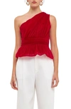 Endless Rose Women's One Shoulder Shirred Tulle Top In Dark Red