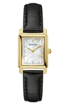 Bulova Women's Classic Sutton Diamond Accent Black Leather Strap Watch 21mm In Goldone