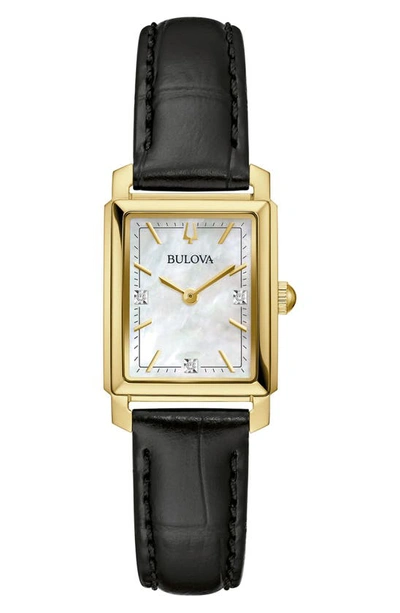 BULOVA BULOVA SUTTON RECTANGULAR LEATHER STRAP WATCH, 21MM