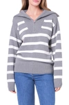 ENGLISH FACTORY STRIPE COTTON ZIP PULLOVER