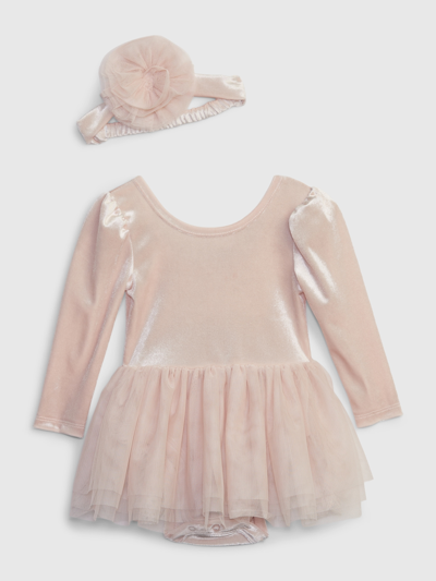 Gap Baby Velvet Tulle Dress Set In Dull Rose Pink