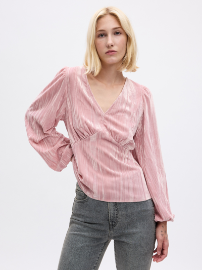 Gap Velvet Balloon Sleeve Top In Cavan Rose Pink