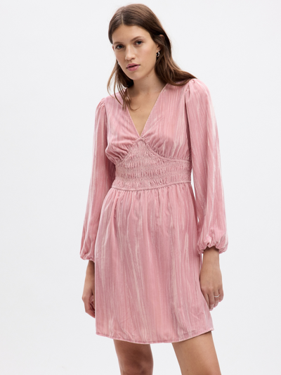 Gap Velvet Smocked Mini Dress In Cavan Rose Pink