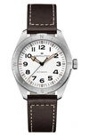 HAMILTON KHAKI FIELD EXPEDITION AUTOMATIC LEATHER STRAP WATCH, 41MM