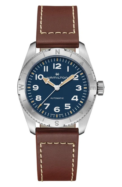 HAMILTON KHAKI FIELD EXPEDITION AUTOMATIC LEATHER STRAP WATCH, 37MM