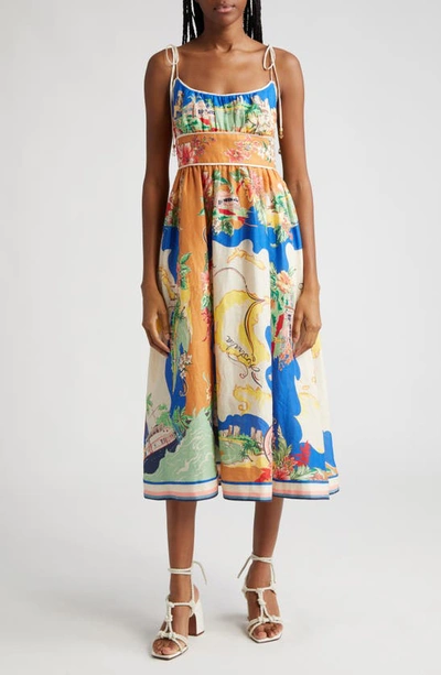 Zimmermann Alight Picnic Midi Dress In Multicolour