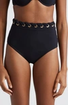 Zimmermann Alight Eyelet High Waist Bikini Bottoms In Noir