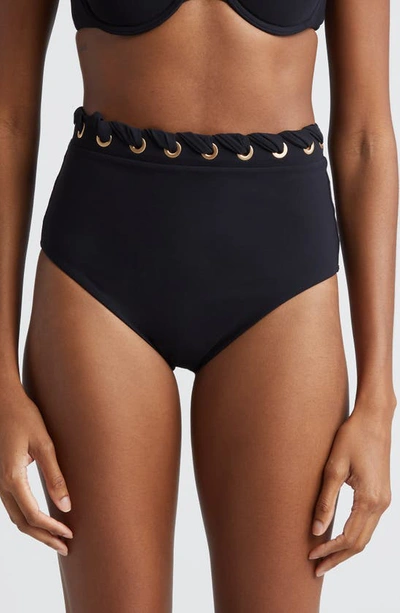 Zimmermann Alight Eyelet High Waist Bikini Bottoms In Noir