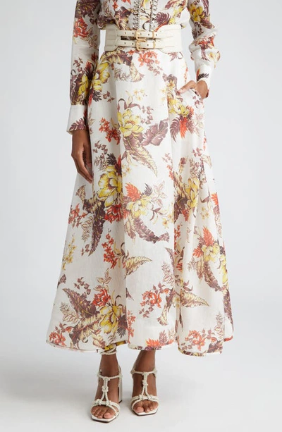 Zimmermann Matchmaker Floral Flare Maxi Skirt In Multicoloured