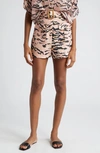 ZIMMERMANN MATCHMAKER TIGER STRIPE BELTED HIGH WAIST LINEN SAFARI SHORTS