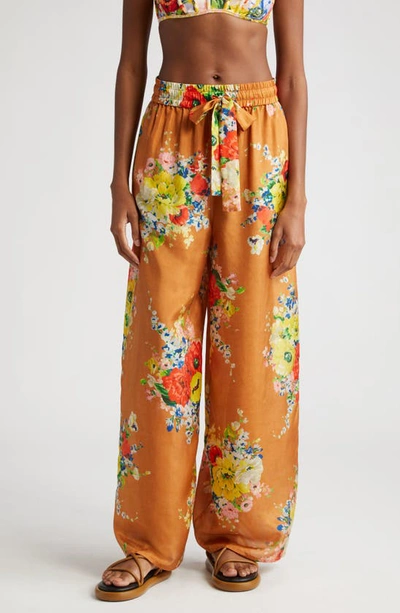 Zimmermann Alight Printed Silk Wide-leg Trousers In Orange