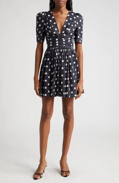 Zimmermann Pleated Polka-dot Linen Mini Dress In Black