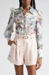 Zimmermann Matchmaker Floral Linen-silk Shirt In Ivory Barkcloth Print